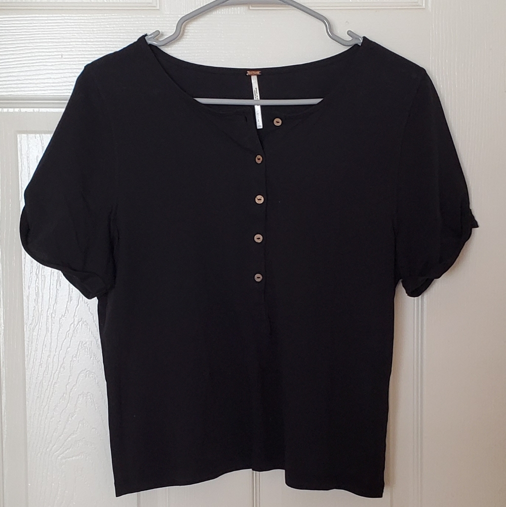 Free People Henley Tshirt - Women's Large - Black - Pre-owned